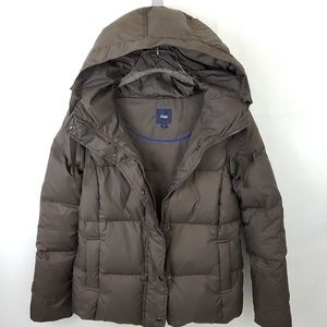 GAP WOMEN'S DOWN PUFFER JACKET COAT HOOD BROWN